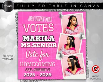 Homecoming Queen flyer , Homecoming Flyer , homecoming campaign flyer Vote Homecoming, HOCO Flyer, Vote for me Flyer, Pink Homcoming Flyer