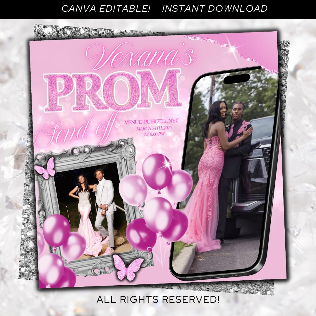 Pink Prom Send off Flyer, DIY Prom Flyer, Prom Canva Template, Prom ...