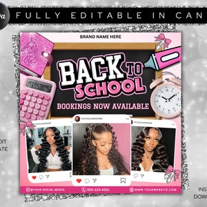 Back To School Sale Flyer, DIY Flyer Template Design, Back To School Hair Flyer, Hair Specials Flyer, Premade Social Media Hair Bundle Post