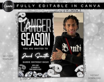 Cancer Birthday Flyer, Cancer Men Birthday Flyer, Cancer Bash Flyer, Birthday flyer, Celebration Flyer, Birthday Event, Birthday Invite boy