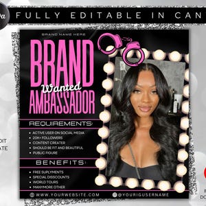 DIY Brand Ambassador Flyer, Ambassador Wanted, Bookings Open, Hair, Lashes, Nails, Editable Canva Template, Brand Ambassador Wanted Flyer