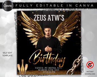 Volante de cumpleaños para hombres, Volante de cumpleaños para hombres, Invitación de cumpleaños, Invitación a fiesta de cumpleaños, Volante de invitación a fiesta, Volante de cumpleaños, Volante DIY, Canva