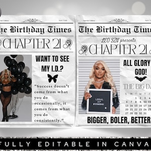Birthday Newspaper Canva Template, Birthday Newspaper Template, Birthday Program, Large Birthday Newspaper, Editable Newspaper Itinerary
