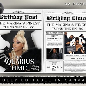 Birthday Newspaper Canva Template, Birthday Newspaper Template, Birthday Program, Large Birthday Newspaper, Editable Newspaper Itinerary