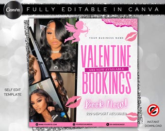 February Booking Flyer, Valentine's Day Bookings , February Calendar, Appointments Books Open, Hair Braids Nails Makeup Lashes Wigs Promo