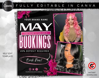 May Booking Flyer, Mothers Day Booking Flyer, May Books open, Hair Braids Nails Lashes MUA Wig, Book Now Flyer, May Appointment Flyer