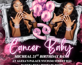Cancer Season Party Flyer, Birthday Szn Flyer, Cancer Invitation Flyer, Cancer Birthday Event, Social Media Flyer, Premade Flyer Template
