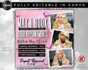 May Booking Flyer, Mothers Day Booking Flyer, May Books open, Hair Braids Nails Lashes MUA Wig, Book Now Flyer, May Appointment Flyer