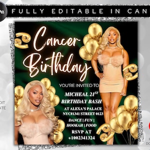 Cancer Birthday Flyer, Cancer Bash Flyer, Birthday flyer, Birthday Girl, Party Flyer, Celebration Flyer, Birthday Event, Birthday Invite