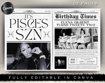 Birthday Newspaper Canva Template, Birthday Newspaper Template, Birthday Program, Large Birthday Newspaper, Editable Newspaper Itinerary