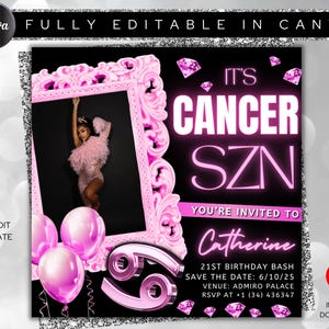 Cancer Season Party Flyer, Birthday Szn Flyer, Cancer Invitation Flyer, Cancer Birthday Event, Social Media Flyer, Premade Flyer Template