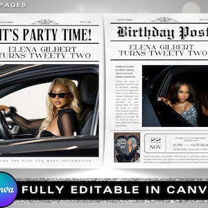Birthday Newspaper Canva Template, Birthday Newspaper Template, Birthday Program, Large Birthday Newspaper, Editable Newspaper Itinerary