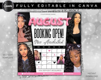 August Booking Flyer, DIY Flyer Template Design, August Appointment Flyer, Hair Lash Instagram Post, Book Now Flyer, Premade Business Flyer