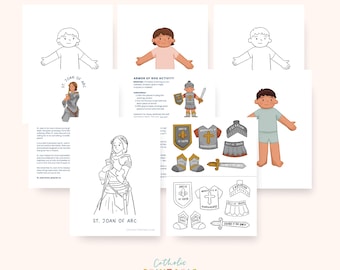 St. Joan of Arc Activity Bundle | Armor of God Paper Dolls & Coloring Page | Catholic Printable for Kids