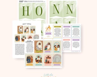 Holy Week Sequencing Cards & Palm Sunday Banner Bundle | Printable Lent Activities for Kids