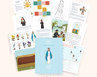 May Catholic Printable Pack | Month of Mary Crafts, Saint Coloring Pages, Ascension Activity, Catholic Kids Printables