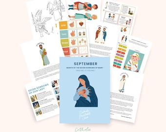 Pacchetto stampabile di settembre/Attività di settembre per famiglie cattoliche/Attività stampabili per bambini cattolici, storie di santi cattolici