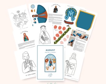 Catholic Saints Crafts- Aug. Printable Pack Coloring Pages & Activities Vol.2 (Digital Download)