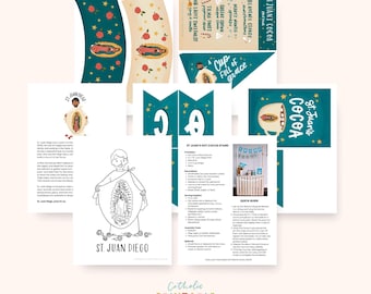 St. Juan Diego Activity Bundle: Coloring Page & Hot Cocoa Stand Printables, Catholic Dramatic Play, Hot Chocolate Stand, Virgin of Guadalupe