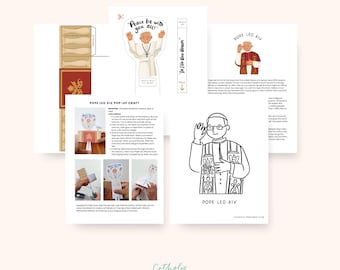Pope Leo XIV Printable Bundle, Catholic Kids Activity, Pop-Up Craft, Coloring Page & Biography, 267th Pope, Faith Formation