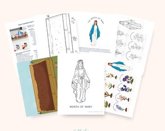 Monat Mary Aktivitätspaket | Marian Malseite & 3D Mary Garden Basteln für Kinder | Katholische Printable für Mai