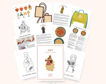 July Catholic Printable Pack | Summer Saints Activities, St. Benedict, Our Lady of Mount Carmel, Catholic Kids Crafts (Vol. 2)