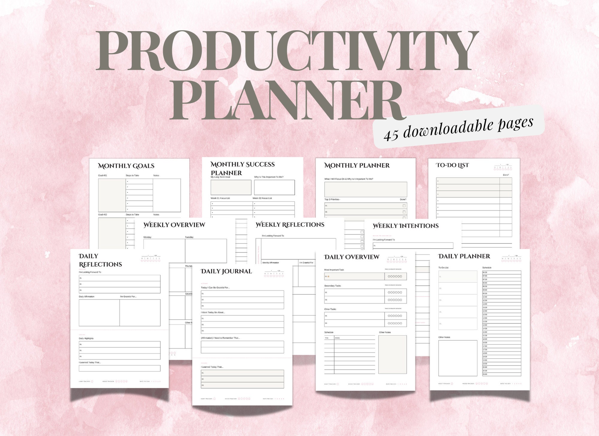 Ultimate Printable Planner Bundle - 45 Pages, Daily Weekly Monthly ...