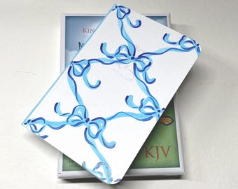 KJV Baby's New Testament small Bible personalized script name, pocket Bible, custom book for baby, blue bows, hand painted