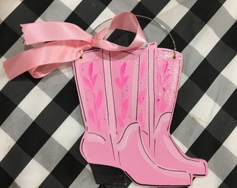Pink cowboy boots Christmas ornament, concert outfit keepsake gift, girl concert ornaments, pink glitter boots, personalized gift for teen