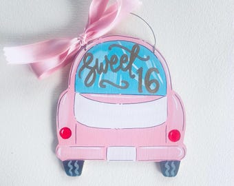 Sweet 16 ornament - car ornament - 16th birthday ornament - pink car - personalized ornament - sweet 16 -  drivers license - girl