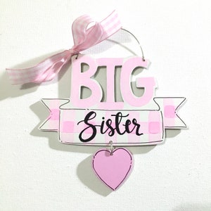 Big brother Ornament - big sister ornament - personalized ornament - buffalo check - banner - Christmas ornaments - new baby gift