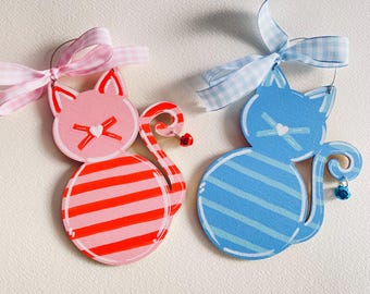 Personalized Hand Painted Cat Christmas Ornament: Striped Kitty Decor