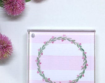 Wreath watercolor print - pink striped watercolor - girl room decor - nursery art - watercolor print - personalized art print - framed art