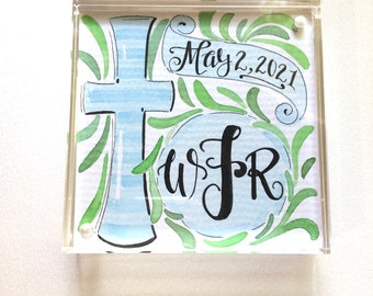 Personalized baby baptism art - watercolor cross - personalized children’s art - baptism gift - nursery decor - personalized baby gift