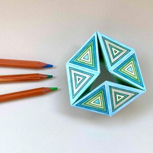 Printable Kaleidocycle Paper Toy: Concentric Triangles Pattern, Colouring Craft, Flextangle Template (PDF)