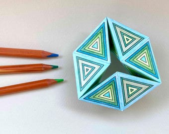 Printable Kaleidocycle Paper Toy: Concentric Triangles Pattern, Colouring Craft, Flextangle Template (PDF)
