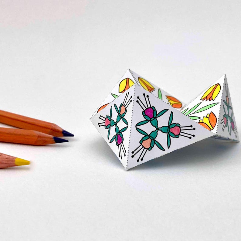 Printable Kaleidocycle Paper Toy, Spring Geometric Flowers, Coloring ...