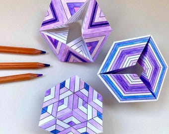 Printable Kaleidocycle Paper Toys: Geometric Patterns, Colouring Craft, Flextangle Templates (PDF)