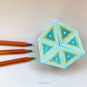 Printable Kaleidocycle Paper Toy: Concentric Triangles Pattern, Colouring Craft, Flextangle Template (PDF)