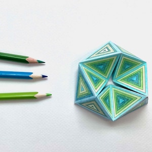 Printable Kaleidocycle Paper Toy: Concentric Triangles Pattern, Colouring Craft, Flextangle Template (PDF)