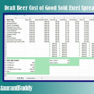 Draft & Bottled Beer Cost Calculator: Restaurant COGS Excel Spreadsheet (Digital Download)