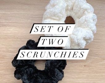 SET OF 2 fluffy crochet scrunchie | handmade oversized extra large soft velvet crochet hair scrunchies bundle made to order mellowcholic.