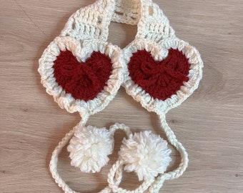 heart ribbon earmuffs | cute handmade crochet ear warmer made to order custom colours mellowcholic.