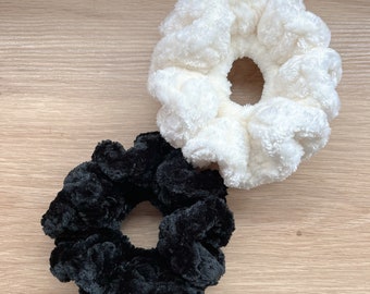 fluffy crochet scrunchie | handmade oversized soft velvet crochet scrunchies elastic hair tie ready made in stock mellowcholic.