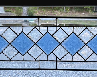 Blue Stained Glass & Beveled Window Transom, Panel, Home Decoration