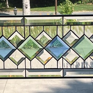 Blue/Green Geometric beveled and stained glass window transom