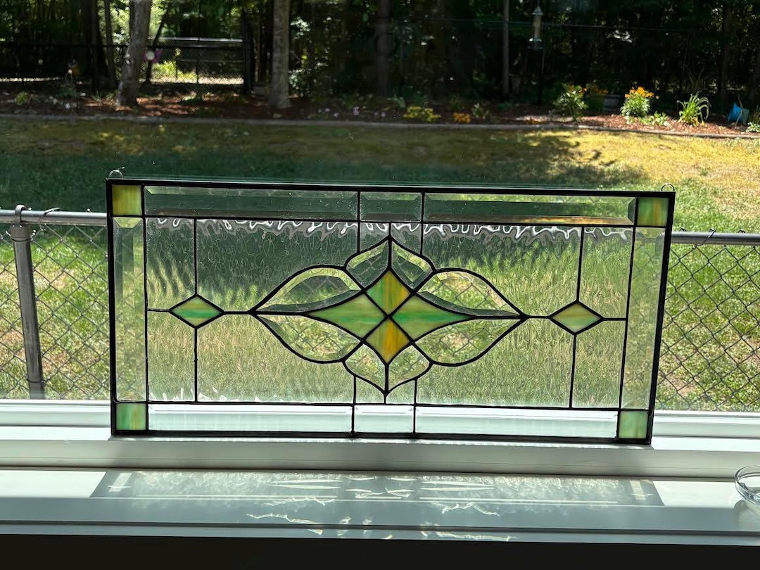 Green/amber Stained Glass Window Panel Transom for Your Home Decor - Etsy