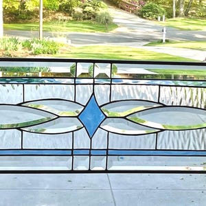 Blue Stained Glass Beveled Wall Art Transom Window Panel