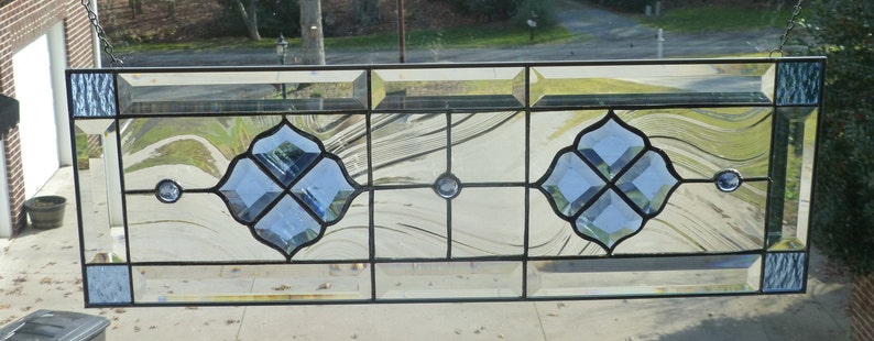 Clear-Blue Beveled and Stained Glass Window Transom