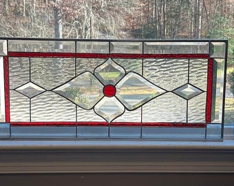 Red Stained glass & Beveled Window Transom